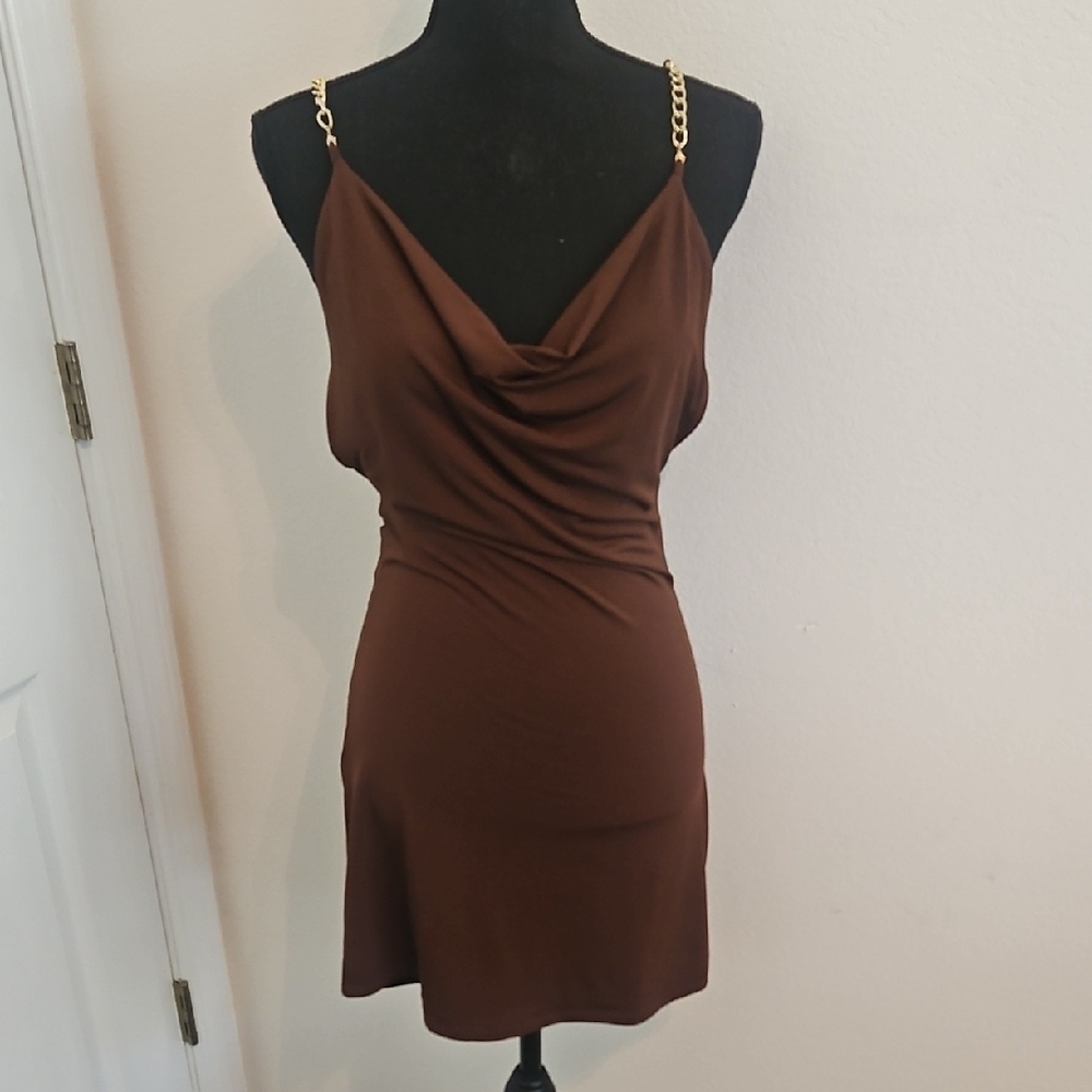 Sexy Brown Dress w/ Gold Chain Straps